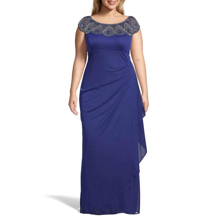 XSCAPE Beaded Neck Empire Gown