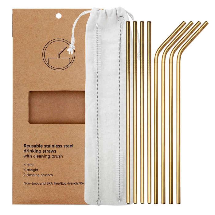 YIHONG Set of 8 Stainless Steel Metal Straws