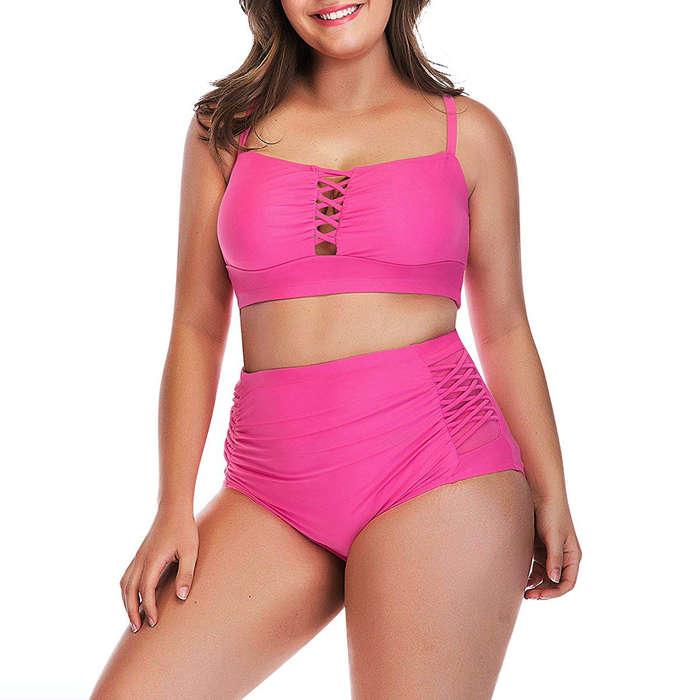 Yomoko Plus Size High Waist Bandage Bikini Set