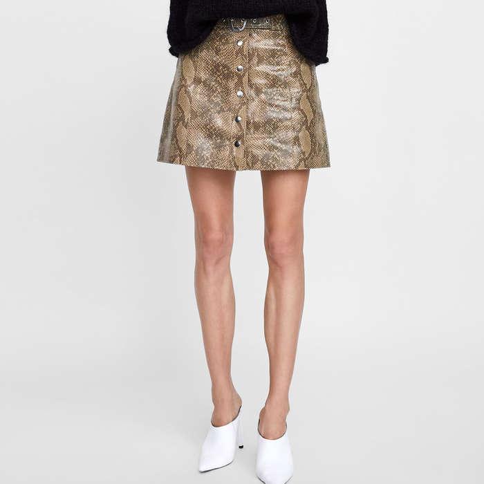 Zara Snakeskin Print Leather Mini Skirt