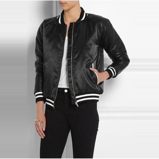 Zoe Karssen Leather-paneled satin bomber jacket